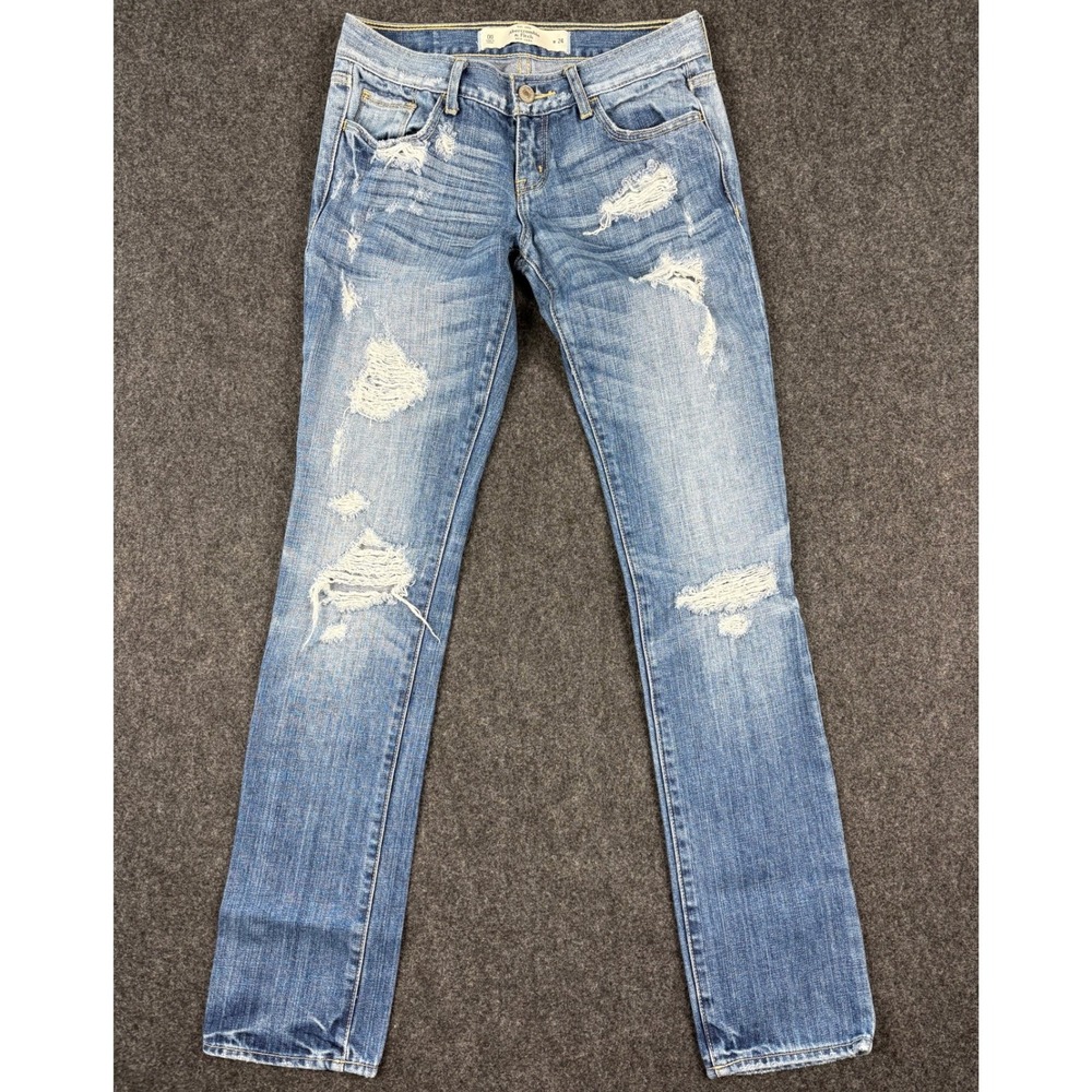 Y2K Abercrombie & Fitch Low Rise Straight Distressed Ripped Jeans Blue W24 L31